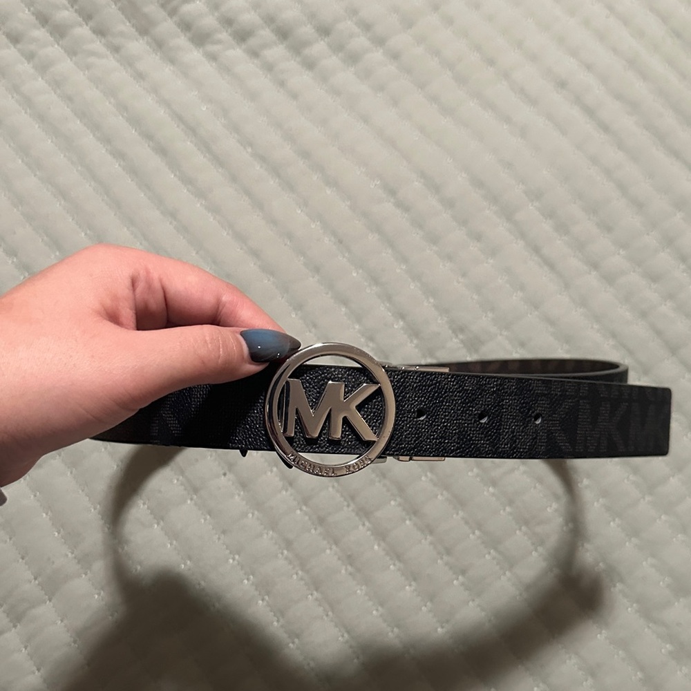 Michael Kors Black/Brown Reversablw Monogram Belt with Silver Buckle